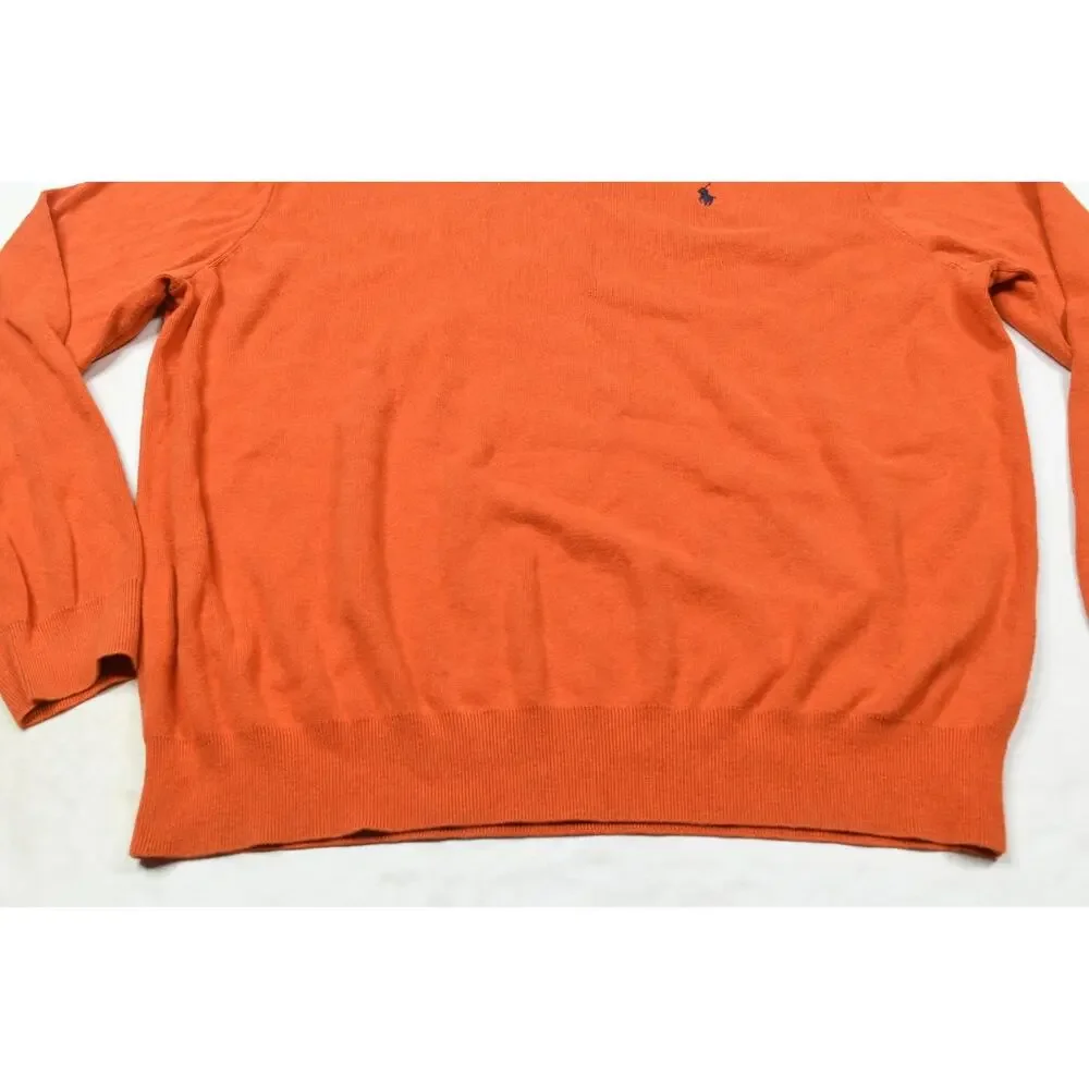Polo Ralph Lauren Sweater Mens XL Orange Pima Cotton V-Neck Long Sleeve Pullover